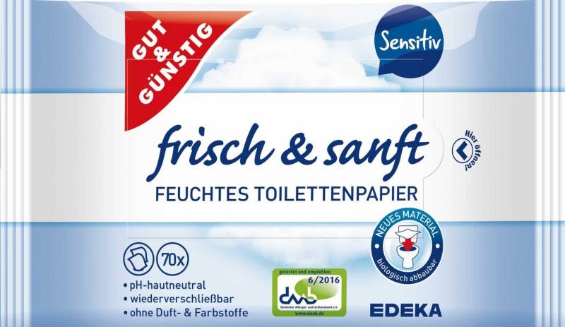 Gut & Günstig Toilettenpapier Gut & Günstig 4192668000 Feuchtes Toilettenpapier sensitiv - 2x 70 von Gut & Günstig