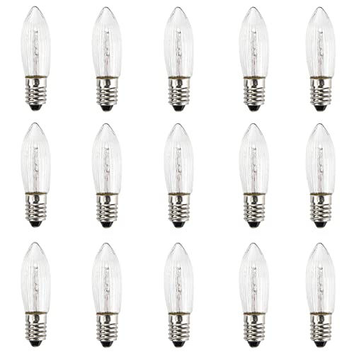 GutReise 15 Stück AC E10 LED Ersatzlampen Glühbirnen Topkerze für Lichterkette 10V-55V 0.3W 3000K von GutReise