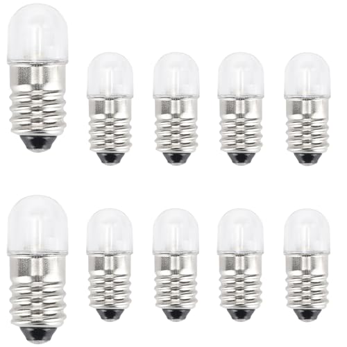 GutReise DC E10 LED Glühbirnen, 10 Stück E10 Ersatz Glühbirnen Miniatur Schraube LED Lampen 0.5Watt 65Lm (Gelb, 3V) von GutReise