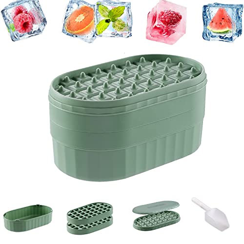GutView Eiswürfelbehälter mit Deckel,Eiswürfelbox Pressplatte,2 Weicher Eiswürfelform Silikon,72 Eiswürfel Leicht Lösen, Eisschaufel Mitbringen,Eiswürfelbehälter, Ice Cube Tray BPA Frei (green) von GutView