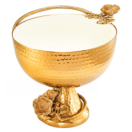 Große dekorative Schüssel aus Messing mit goldfarbenem und weißem Fuß – Obst- und Nussschale, Heimdekoration, Blumendesign, Sockel aus Messing, antiker Stil, Dessert, Servier-Set, Tafelaufsatz von Gute