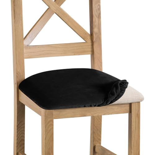 Gute 4er Set Stuhlbezug Sitzfläche,Samt Stretch Esszimmerstuhl Sitzbezüge, Abnehmbar Waschbar Schonbezug Hussen für Restaurant,Zuhause,Hotel,Bankett,Bürostühle(Schwarz) von Gute