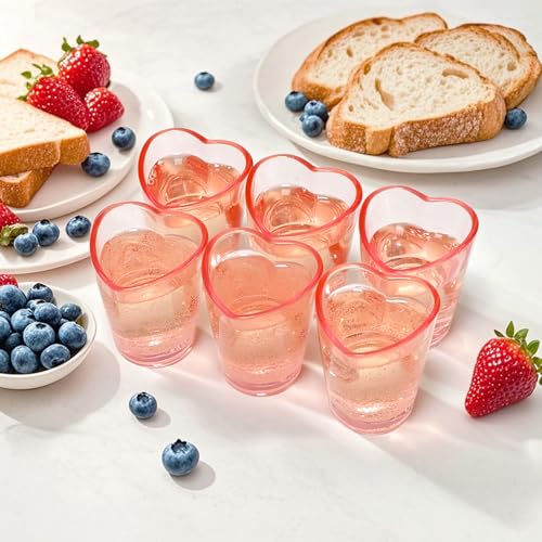 Gute 6er Set Herzförmige Schnapsgläser - Rosa Design mit stabiler Basis (1,5oz/45ml) Für Valentinstag/Geburtstag/Partys - Whisky, Soju & Cocktail Barzubehör a von Gute