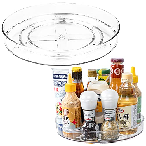 Gute Drehteller Kühlschrank Organizer, Lazy Susan Drehteller Organizer Küchen 2er Set(23cm+27cm), Transparent 360° Drehbares Gewürzregal,Kunststoff Drehbarer Organizer für Küchen,Badezimmer von Gute