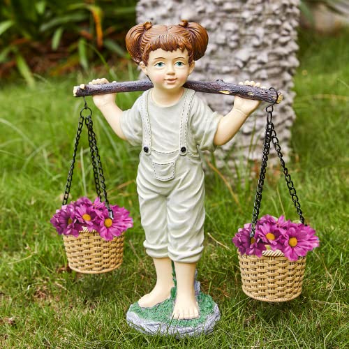 Gute Mädchen trägt Blumentöpfe Gartenstatue, entzückende Gartendekoration, Gartenkunstdekoration,langlebig, wetterbeständig, Outdoor-Ornament, Hof oder Terrasse, 38.1 cm Bx38.1 cm hoch von Gute