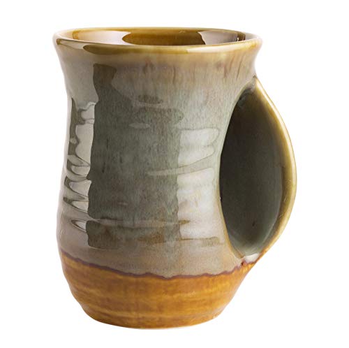 Handwärmer Tasse, handgefertigte Keramikkeramik und handbemalt - die konturierte Tasche hält die Wärme von der Hitze Ihres Getränks, um Ihre Finger warm zu halten, bequemer Handwärmer (Desert Green) von Gute