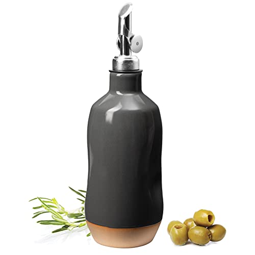 Olivenölspender, Flasche aus Steingut, Keramik, schützt die Oxidation, geeignet für die Aufbewahrung von Öl, Essig, Kaffeesirup und anderen Flüssigkeiten – Edelstahl-Ausgießer, 400 ml von Gute