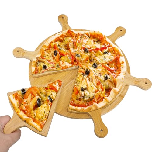 Pizzateller Holz Pizzabrett,Rund Pizza Schneiderbrett,Pizza Paddle Servierbrett, Servierback zum Backen hausgemachter Pizza/Brot Früchte Gemüse Camping (10 Zoll) von Gute