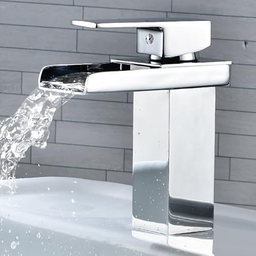 Wasserfall Wasserhahn,Edelstahl Waschtischarmatur Bad,Luxus Upgrade Wasserfall Beckenhahn Mit Kalt,Warmwasserfunktion,mühelos zu installieren,Für Toilet,Badezimmer,Waschbecken,Chrom-Finish, Silber von Gute