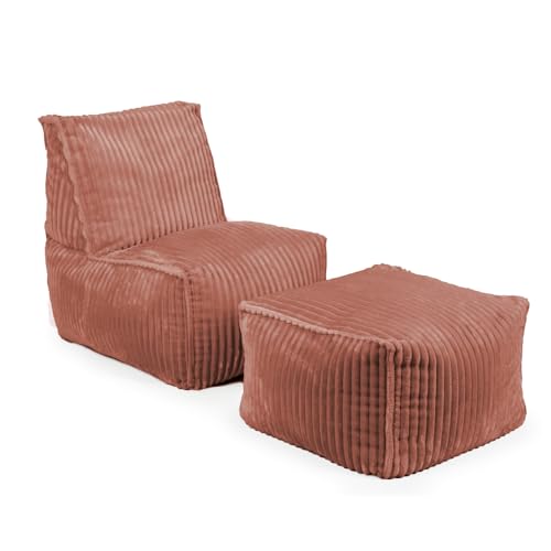 Gutekissen® Großer Sitzsack mit Hocker für Erwachsene (60x80x85 cm) – Bequeme Relaxliege aus weichem Cord mit abnehmbarem, waschbarem Bezug (Pfrish) von Gutekissen
