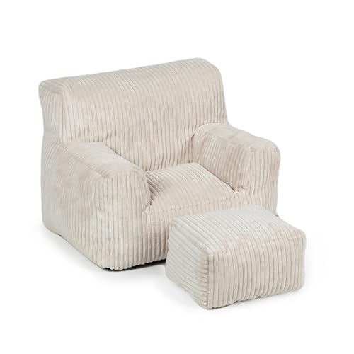 Gutekissen® Kinder Sessel mit Hocker – Weicher Lounge-Sessel aus Lincoln-Stoff – Bequemer Sitzplatz für Kinderzimmer (Creme Lincoln) von Gutekissen