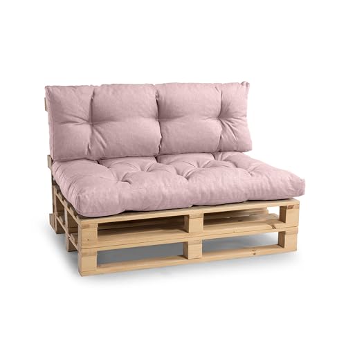 Gutekissen Palettenkissen, Gartensofakissen, Gesteppte Kissen gefüllt mit granuliertem Poulirette-Schaum, viele Farben und Größen PPI (Set (Sitzkissen 120x80 +Rückenlehne 120x40), Hellrosa) von Gutekissen