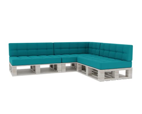 Gutekissen® Palettenkissen Gesteppte Kissen mit Knöpfen, Palettenauflagen Sitzkissen Rückenlehne Gesteppt PFG 3xSet (Sitzkissen 120x80 +Rückenlehne 120x40), Azurblau von Gutekissen