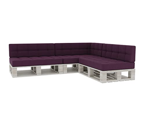 Gutekissen® Palettenkissen Gesteppte Kissen mit Knöpfen, Palettenauflagen Sitzkissen Rückenlehne Gesteppt PFG 3xSet (Sitzkissen 120x80 +Rückenlehne 120x40), Violett von Gutekissen