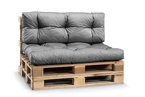 Gutekissen® Palettenkissen Wetterfest, Gartensofakissen, viele Farben und Größen PPI (Set (Sitzkissen 120x80 +Rückenlehne 120x40), Grau-wasserfestes) von Gutekissen