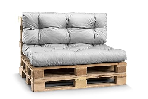Gutekissen® Palettenkissen Wetterfest, Gartensofakissen, viele Farben und Größen PPI (Set (Sitzkissen 120x80 +Rückenlehne 120x40), Hellgrau-wasserfestes) von Gutekissen