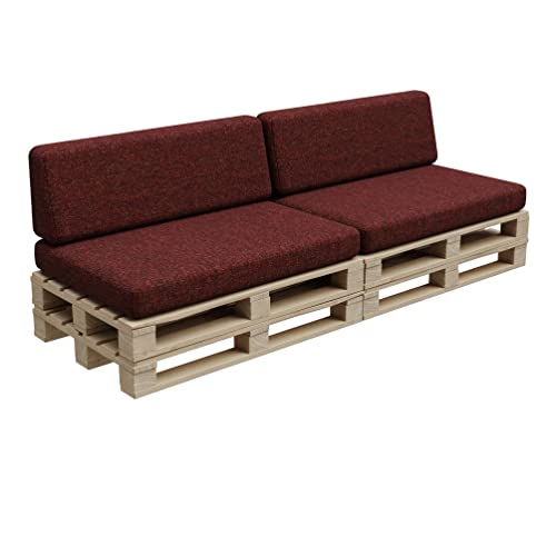 Gutekissen®, Palettenkissen, Palletenpolster, Gartenkissen, Palettenauflagen, Sofa, Kissen, Polster, Auflagen Indoor Outdoor PFBG (2X Set (120x80 + 120x35), Bordeauxrot) von Gutekissen