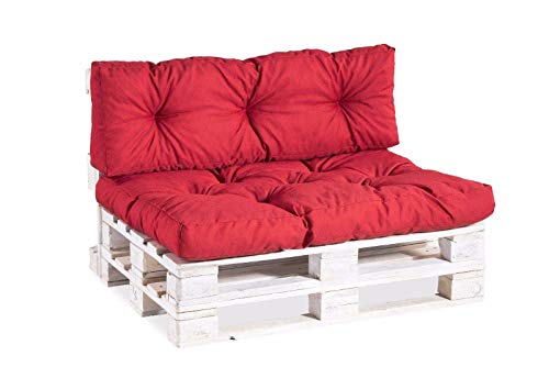 Gutekissen Palettenkissen, Gartensofakissen, Gesteppte Kissen gefüllt mit granuliertem Poulirette-Schaum, viele Farben und Größen PPI (Eckkissen 60x40, gesteppt Rot) von Gutekissen
