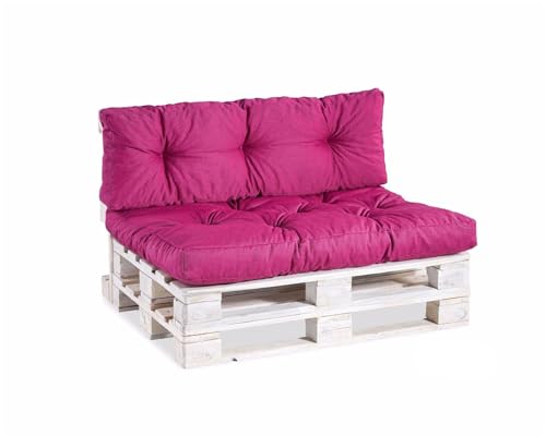 Gutekissen Palettenkissen, Gartensofakissen, Gesteppte Kissen gefüllt mit granuliertem Poulirette-Schaum, viele Farben und Größen PPI (Rückenlehne 120x60, gesteppt Pink) von Gutekissen