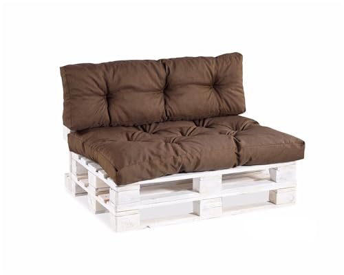 Gutekissen Palettenkissen, Gartensofakissen, Gesteppte Kissen gefüllt mit granuliertem Poulirette-Schaum, viele Farben und Größen PPI (Set (Sitzkissen 120x80 +Rückenlehne 120x40), Braun) von Gutekissen