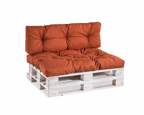 Gutekissen Palettenkissen, Gartensofakissen, Gesteppte Kissen gefüllt mit granuliertem Poulirette-Schaum, viele Farben und Größen PPI (Set (Sitzkissen 120x80 +Rückenlehne 120x40), Orange) von Gutekissen