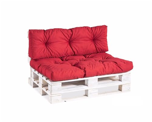 Gutekissen Palettenkissen, Gartensofakissen, Gesteppte Kissen gefüllt mit granuliertem Poulirette-Schaum, viele Farben und Größen PPI (Set (Sitzkissen 120x80 +Rückenlehne 120x40), Rot) von Gutekissen
