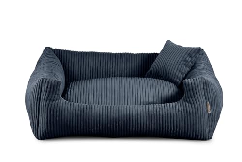 Gutekissen® Hundebett aus weichem Material, gefüllt mit Polyurethanschaumstoff, Geripptes Material, schmutzabweisend, Farb- und Größenwahl, inklusive kleines Kissen. (L - 90x75, Marineblau) von Gutekissen