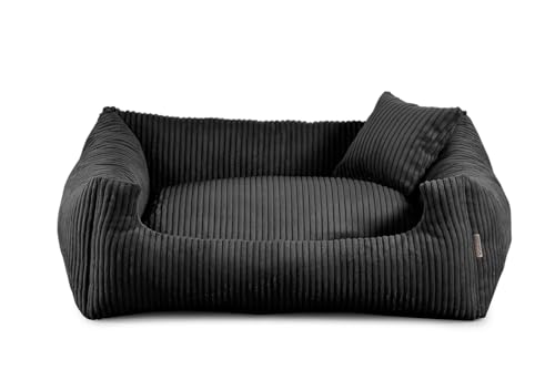 Gutekissen® Hundebett aus weichem Material, gefüllt mit Polyurethanschaumstoff, Geripptes Material, schmutzabweisend, Farb- und Größenwahl, inklusive kleines Kissen. (S - 65x55, Schwarz) von Gutekissen