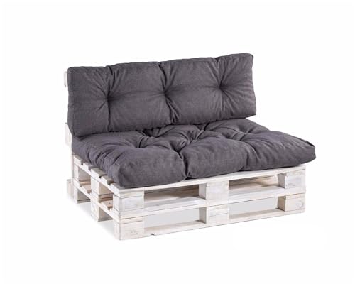 Gutekissen Palettenkissen, Gartensofakissen, Gesteppte Kissen gefüllt mit granuliertem Poulirette-Schaum, viele Farben und Größen PPI (Set (Sitzkissen 120x80 +Rückenlehne 120x40), Anthrazit) von Gutekissen