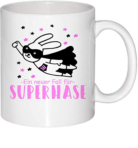 Hasen Tasse mit Spruch - Ein neuer Fall für SUPERHASE - Spruch Tasse Kaffee-Becher Kaffeetasse Teetasse von Guten-Morgen-Becher
