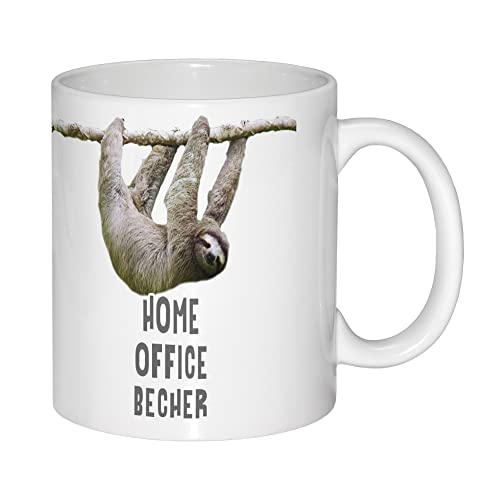 Faultier Tasse mit Spruch Home Office Becher - Faultier Geschenk Kaffeetasse aus Keramik Becher 330ml Teetasse Spülmaschinengeeignet von Guten-Morgen-Becher