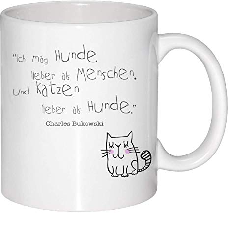 Guten-Morgen-Becher – Tasse mit Spruch, Ich mag Hunde Lieber als Menschen, und Katzen Lieber als Hunde - Bukowski Katze Spruch Kaffeetasse von Guten-Morgen-Becher