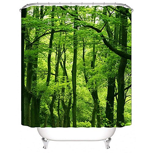Gutgojo Anti-Schimmel Duschvorhang 180cm x200cm Waschbarer Textil Badvorhang Baum Digitaldruck inkl. 12 Duschvorhangringe für Badezimmer (Typ 6) von Mcties