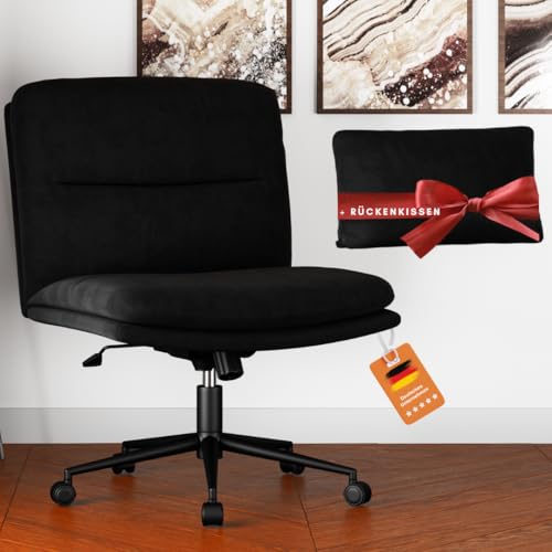 Gutherz® Bürostuhl mit Kuschelkissen | aus Samt | Schreibtischstuhl Beige Schneidersitz |Ultra Bequem & Höhenverstellbar| Drehstuhl mit Rollen | Breite Sitzfläche (Schwarz) von Gutherz