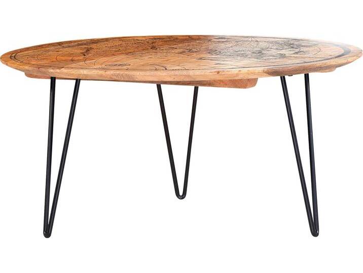 Couchtisch GUTMANN FACTORY Yankee , schwarz (natur, schwarz), B:90cm H:44cm T:90cm, Tische, mit schönem Weltkarten Druck von Gutmann-Factory