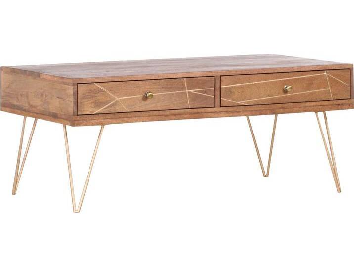 Gutmann Factory Couchtisch Scan, Hairpin Beine, moderner Couchtisch aus Massivholz Mango oder Akazie, beige, Mango von Gutmann-Factory
