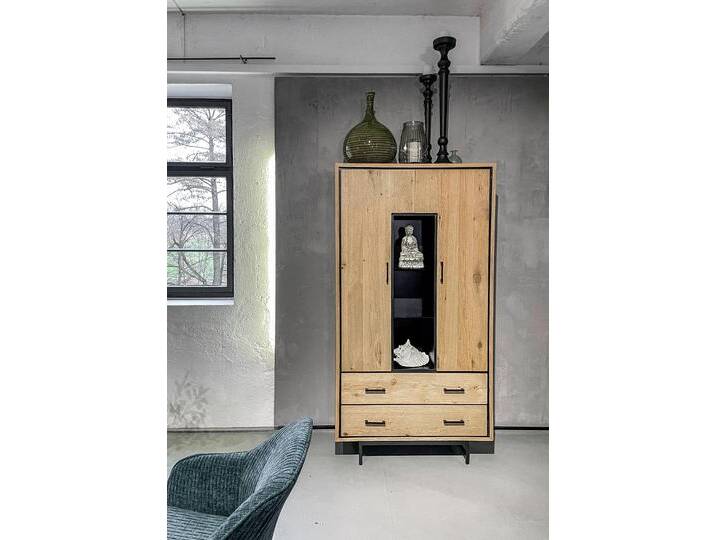 Vitrine GUTMANN FACTORY, beige (natur), B:100cm H:190cm T:43cm, MDF, Schränke, mit 2 Schubkasten und 2 Türen, Breite/Höhe 100/190 cm von Gutmann-Factory