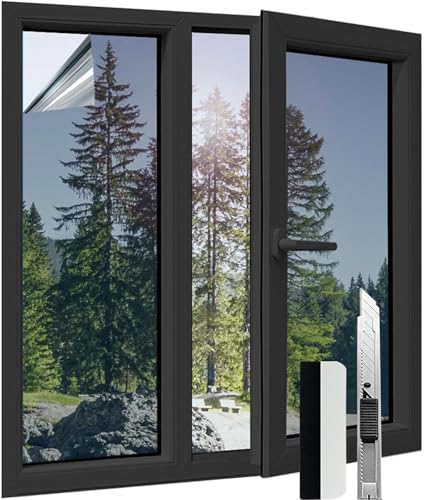 Gutsbox Spiegelfolie Fenster Sichtschutz 40x400cm Sonnenschutzfolie Fenster innen, Fensterfolie Blickdicht von Aussen, UV Schutzfolie Fenster, Blickdichte Fensterfolie von Gutsbox