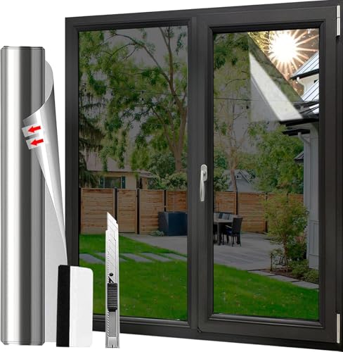 Gutsbox Spiegelfolie Fenster Sichtschutz 60x200cm Sonnenschutzfolie Fenster innen, Fensterfolie Blickdicht von Aussen, UV Schutzfolie Fenster, Blickdichte Fensterfolie von Gutsbox