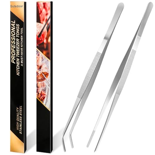 Gutsdoor 2er SET Edelstahl Kochpinzette, 30cm Zangen Präzision Gezackte Spitzen & Grillpinzette, Lange Pinzette Professionelle Kochpinzette Küchenwerkzeuge zum Grillen, Dekorieren und Backzubehör von Gutsdoor