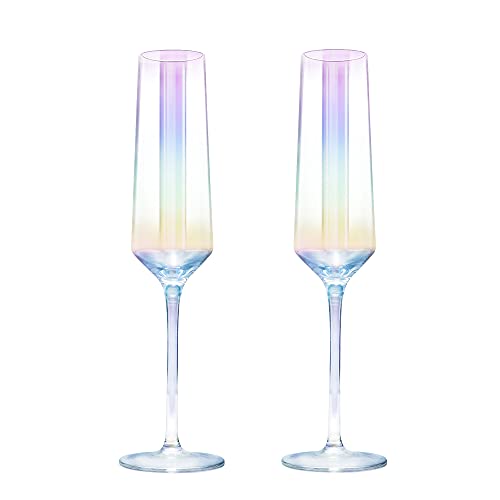 Gutsdoor Crystal Champagnerflöten Glas Set mit 2 schillernden Champagnergläsern für Hochzeit, Weihnachten, Valentinstag, Cheers Champagnerflöten von Gutsdoor