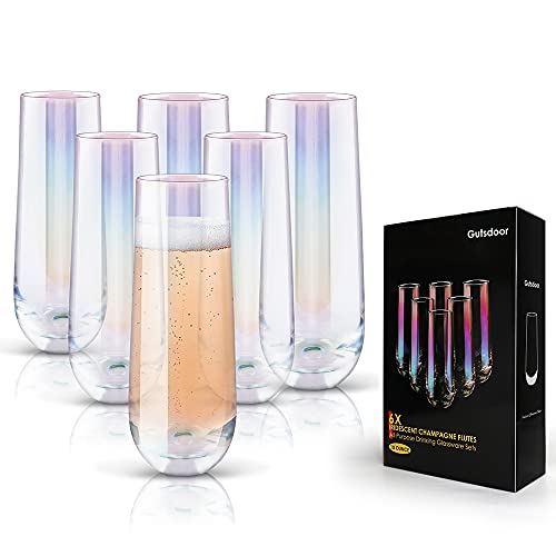 Gutsdoor Radiance White Pearl Luster Sektgläser ohne Stiel, 6 Stück (284 ml) Elegante Allzweck-Weintrinkgläser Getränkebecher für Wasser, Saft, Bier, Whiskey & Bar Dekor von Gutsdoor