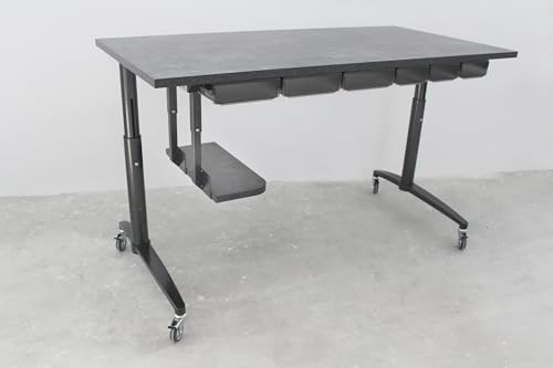 Gutshof VISION Design Schreibtisch in dunkler Beton Optik mit Rollen und Schreibtischschubladen Steh-Arbeitsplatz Gamer-Tisch von Gutshof VISION