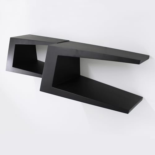 Gutshof VISION Designer Regale Lounge Bücherregal Set angeschrägt Spezial Lackierung Matte Weiß oder Beton-Optik, Oberflächenstruktur:Schwarz von Gutshof VISION