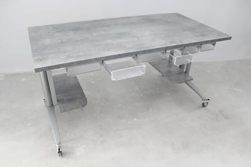 Gutshof VISION Designer Schreibtisch Höhenverstellbar in Betonoptik mit Rollen Metallrahmen graue oder Schwarze Arbeitsplatten, 2 Farben:Graue Beton-Optik von Gutshof VISION