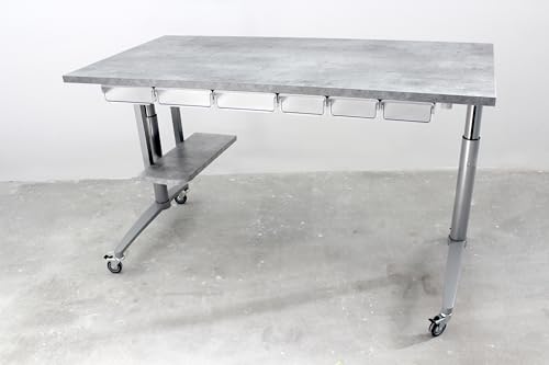 Gutshof VISION Designer Schreibtisch Höhenverstellbar in Betonoptik mit Rollen Metallrahmen graue oder Schwarze Arbeitsplatten, 2 Farben:Graue Beton-Optik von Gutshof VISION