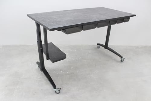 Gutshof VISION Designer Schreibtisch Höhenverstellbar in Betonoptik mit Rollen Metallrahmen graue oder Schwarze Arbeitsplatten, 2 Farben:Schwarze Beton-Optik von Gutshof VISION