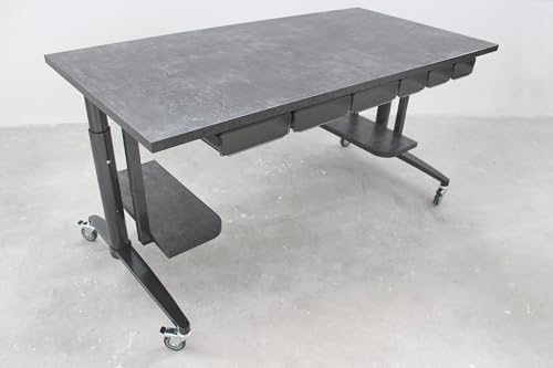 Gutshof VISION Designer Schreibtisch Höhenverstellbar in Betonoptik mit Rollen Metallrahmen graue oder Schwarze Arbeitsplatten, 2 Farben:Schwarze Beton-Optik von Gutshof VISION