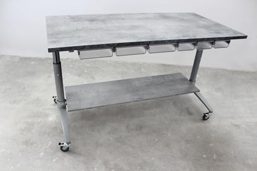 Gutshof VISION Designer Schreibtisch Packtisch in Grauer oder Schwarzer Betonoptik Höhenverstellbar beidseitig mit Schubladen untere Ablagefläche, 2 Farben:Graue Beton-Optik von Gutshof VISION
