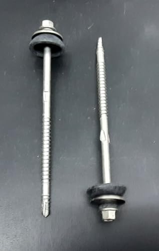 Gutta Faserzementschrauben 6,5 x 130 V2A Edelstahl rostfrei mit Pilzdichtung und V2A Scheibe zur Befestigung von Wellzement- Licht- und Polysterplatten auf Holzunterkonstruktion (50) von Gutta